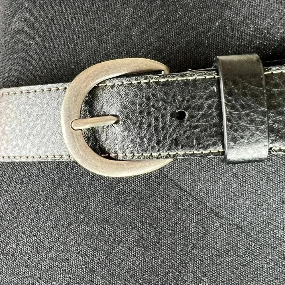 Women’s Vegan Black Pebble Leather Brushed Silver Tone Equestrian Belt Size XL